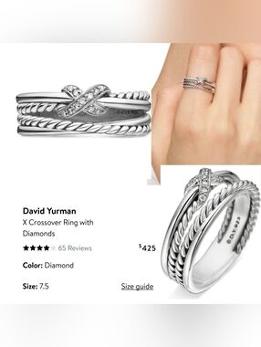 David Yurman Silver X Crossover Ring with Diamonds.#101